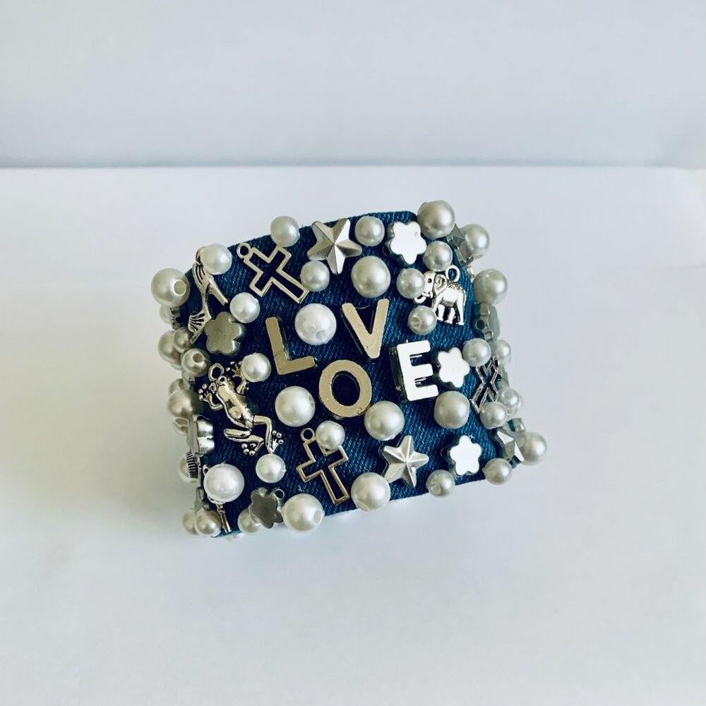 New Garell Handmade in USA Denim Bracelet with Charms & Beads– Boho Chic Jewelry